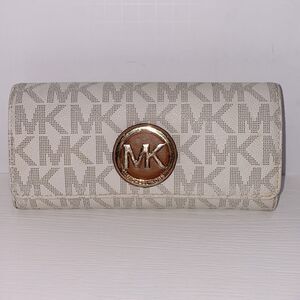 Michael Kors Fulton Continental Leather Coated Canvas Signature Logo Wallet